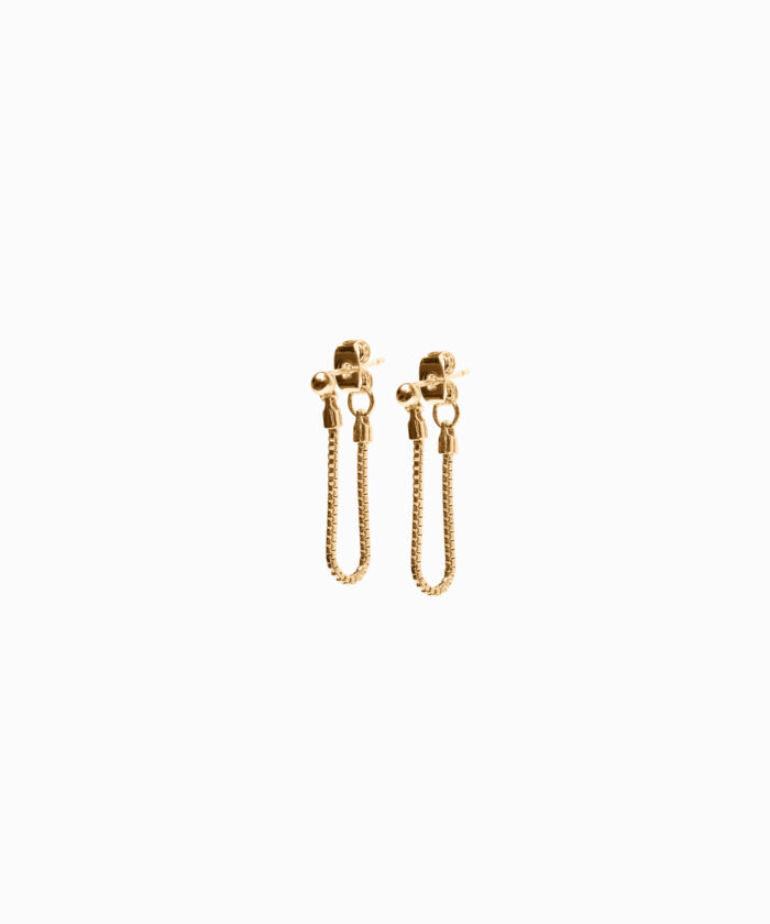Gold box chain stud earrings